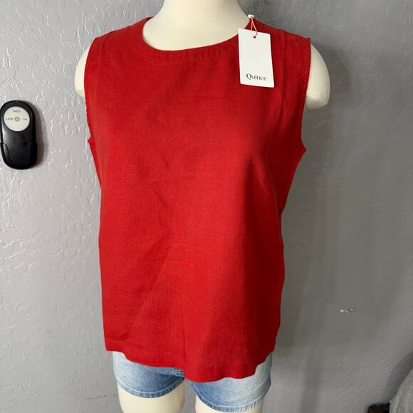 Quincee 100% European Linen Tank, Red, M - Picture 1 of 5